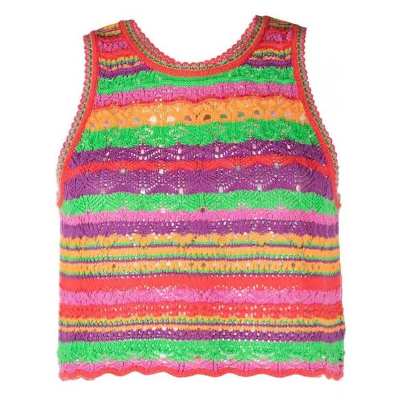 Ba&Sh Pierce Striped Crochet-Knit Top & Peck Short Set Red Multi Women's XS/US 2 - Picture 2 of 9